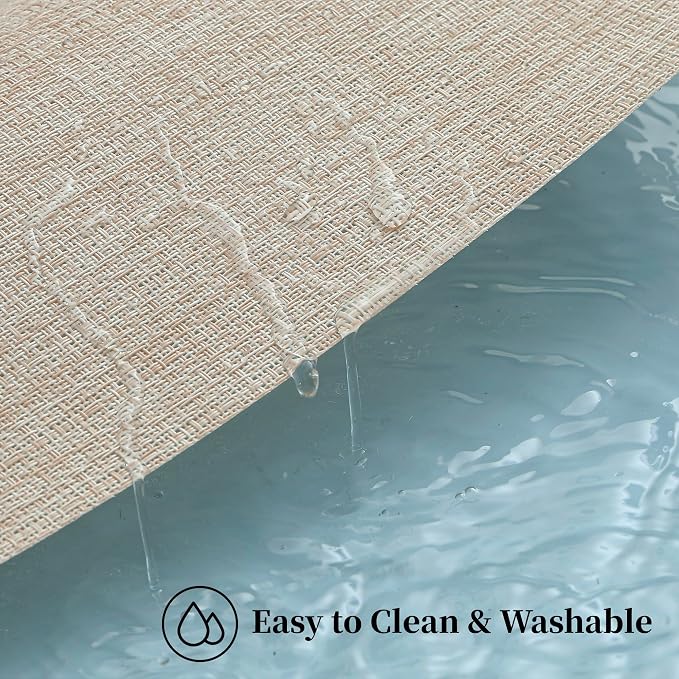 Leetaltree Beige Placemats Set of 4 - Heat-Resistant, Non-Slip Table Mats, Washable Woven Vinyl for Indoor & Outdoor Dining - Image 5