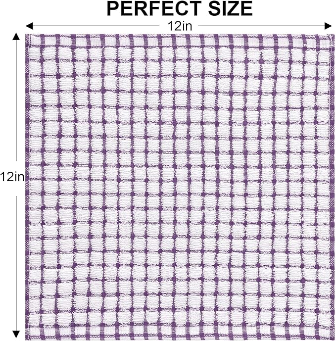 Kitinjoy Cotton 8 Pack Terry Kitchen Dish Cloths, Purple | 12 x 12 Inches Super Soft and Absorbent Dish Rags, Quick Drying Dish towels for Washing Dishes - Image 2
