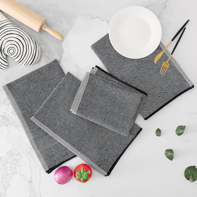 Homaxy 380 GSM Cotton Premium Kitchen Towels 8 Pack, 18"x 28", Black | Flat and Terry Dish Towels, Highly Absorbent Tea Towel Set with Hanging Loop, Soft Utility Kitchen Hand Towels - Image 5