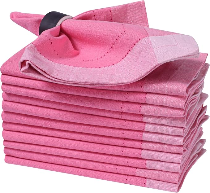Bedding Craft Cotton Cloth Dinner Napkins Set of 12 – 20x20 Pink Multi Double Hemstitched – Machine Washable Fabric Napkins for Weddings, Parties & Dining Tables by BeddingCraft