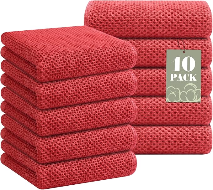 Homaxy 100% Cotton Waffle Weave Kitchen Towels, 10-Pack, Brick Red | Ultra Soft Absorbent Dish Towels, Quick Drying Cleaning Towels, 13 x 28 Inches by Homaxy
