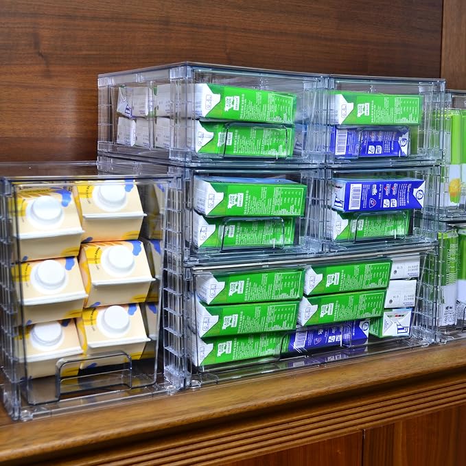 Medium Clear Stackable Storage Drawers (4 Pack), High-strength Acrylic Organizer Bins with Handles, Plastic Drawers for Fridge Bathroom Cabinet Closet Undersink Pantry Kitchen Makeup Storage - Image 6