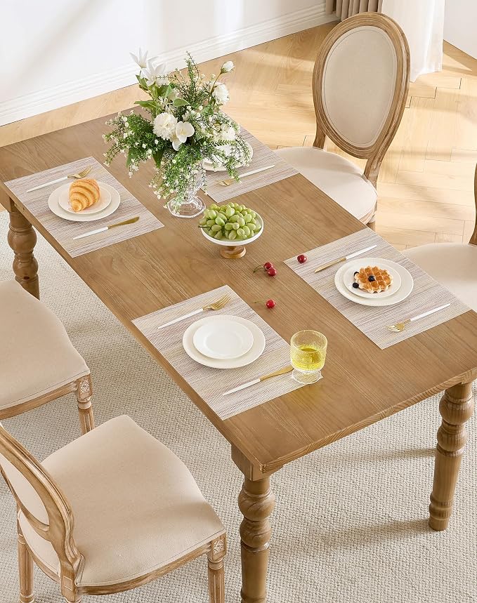 Leetaltree Lightsteel Beige with Yellow Placemats Set of 8 - Heat Resistant Non-Slip Place mats for Dining Table, Washable Durable PVC Vinyl Woven Table Mats (Lightsteel Beige with Yellow, 8) - Image 6