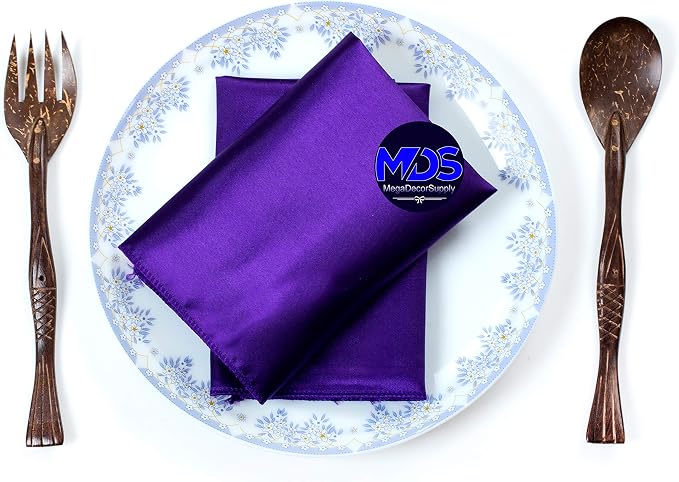 Set of 100 PCS Satin Napkin 12x12 Inch Square, Dinner Table Napkins for Wedding, Bulk Silky Sateen Cloth Napkins for Restaurant Banquet Graduation Birthday Party Decoration - Purple - Image 5