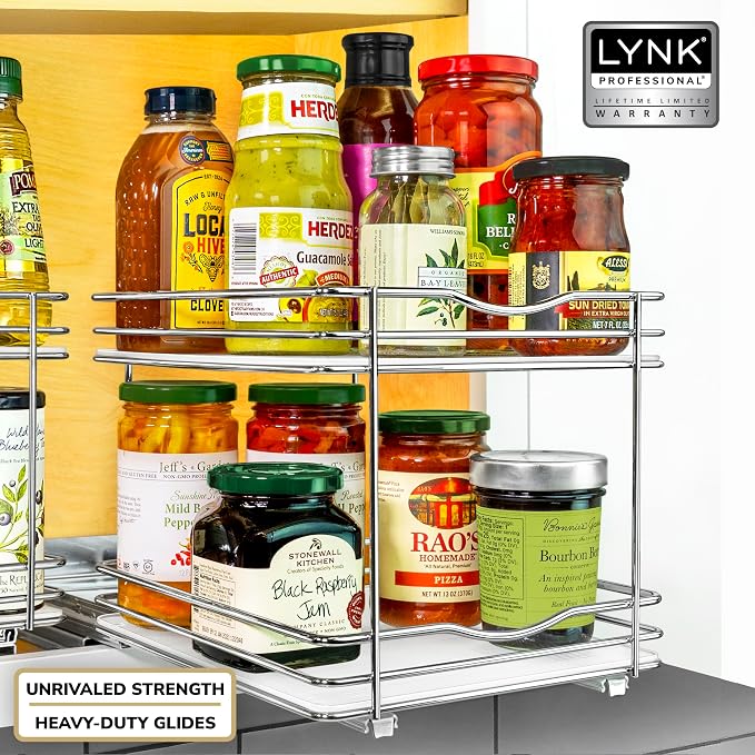 LYNK PROFESSIONAL® Pull Out Spice Organization for Cabinets - 8-3/8 inch Wide – Spice Rack for Inside Cabinets, Slide Out Spice Rack Organizer for cabinet – Pull Out Spice Rack, Sliding 2 Tier Chrome - Image 7