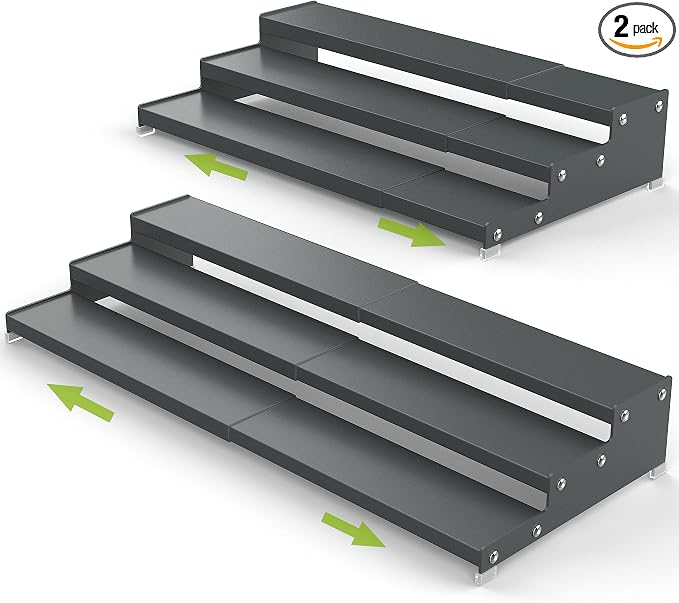 Jojocross Spice Rack Organizer for Cabinet, 3 Tier Expandable Spices Storage, Great for Kitchen Cabinets, Cupboard,Pantry and Countertop More(Gun-Gray, 2 PACKS/GUN-GRAY) by JOJOCROSSHIGHQUALITYLIFE