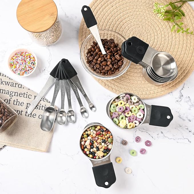 Magnetic Measuring Cups & Spoons Set 15, Stainless Steel Measuring Cups and Spoons Set, Heavy Duty Metal Measuring Cup & Spoon with Leveler & Measure Equivalents for Cooking & Baking - Image 7