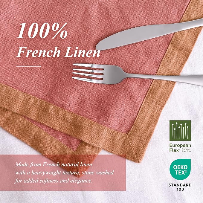 Linen World 100% French Linen Placemats Set of 4,21 x 15 Inch Double Layer Table Mats,Washable Heavyweight Placemats for Holiday Dining Kitchen Decor,Clay Red with Hazelnut Contrast Border - Image 4
