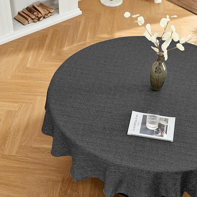 BALCONY & FALCON Rectangle Table Cloth Waterproof Charcoal Grey 107" | Round Washable Wrinkle Resistant Table Cloth Linen Fabric Tablecloths for Dining Party Kitchen Wedding and Outdoor Use by BALCONYFALCON