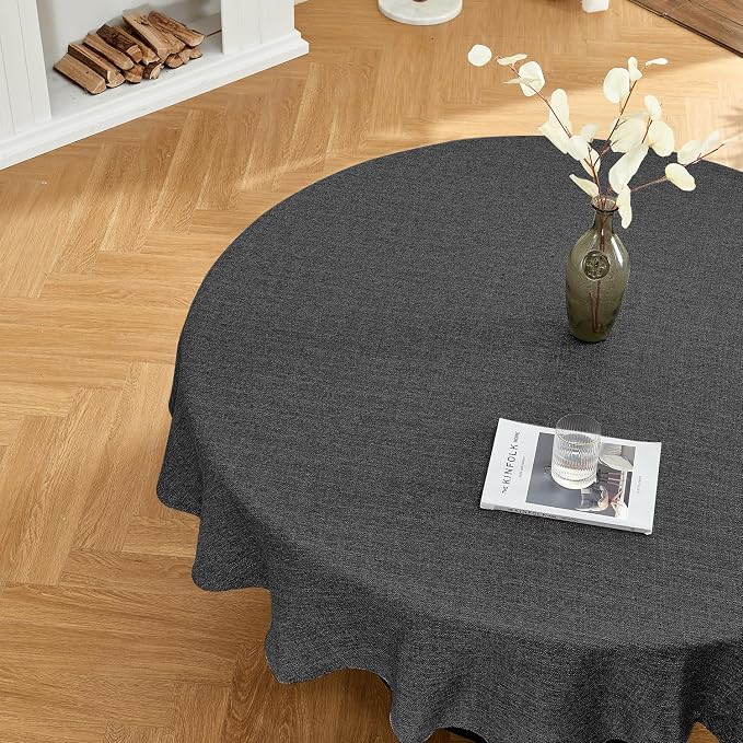 BALCONY & FALCON Rectangle Table Cloth Waterproof Charcoal Grey 70" | Round Washable Wrinkle Resistant Table Cloth Linen Fabric Tablecloths for Dining Party Kitchen Wedding and Outdoor Use by BALCONYFALCON