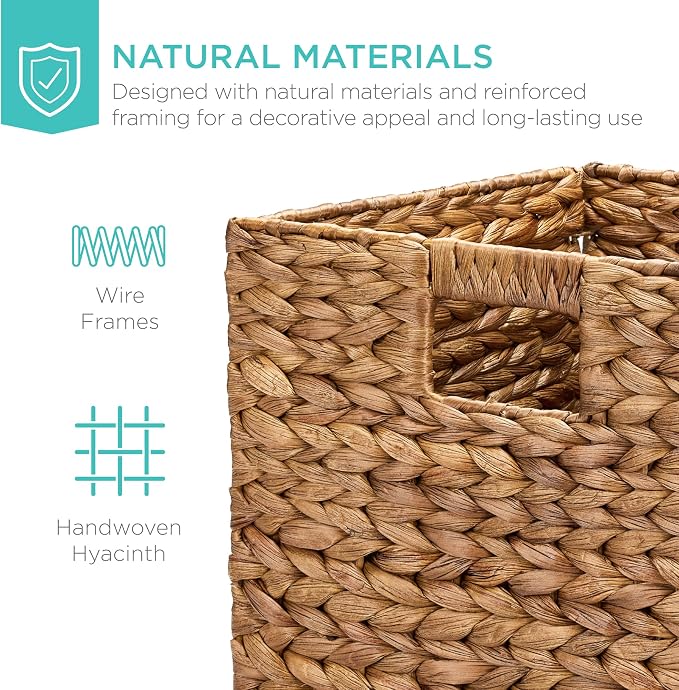 Best Choice Products 10.5x10.5in Pack of 5 Cube Storage Baskets, Water Hyacinth Multipurpose Collapsible Organizers, Handwoven Laundry Totes for Laundry, Living Room, Kids Room & Nursery - Chestnut - Image 4