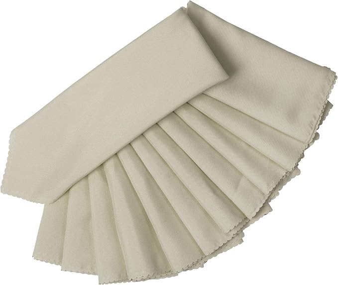 Pack of 100 Polyester Napkins 17 x 17 Inch Square with Scalloped Edge, Plain Washable Reusable Dining Table Cloth Napkin for Wedding Party Banquet Home Restaurant Bistro Decoration - Ivory - Image 2