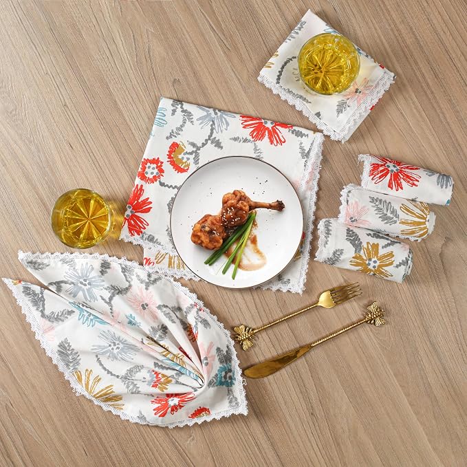 Bedding Craft Cloth Dinner Napkins Set of 12 – 18x18 Multicolor Lace Print – Durable Stylish Fabric Napkins Perfect for Dining, Weddings & Table Décor - Image 3