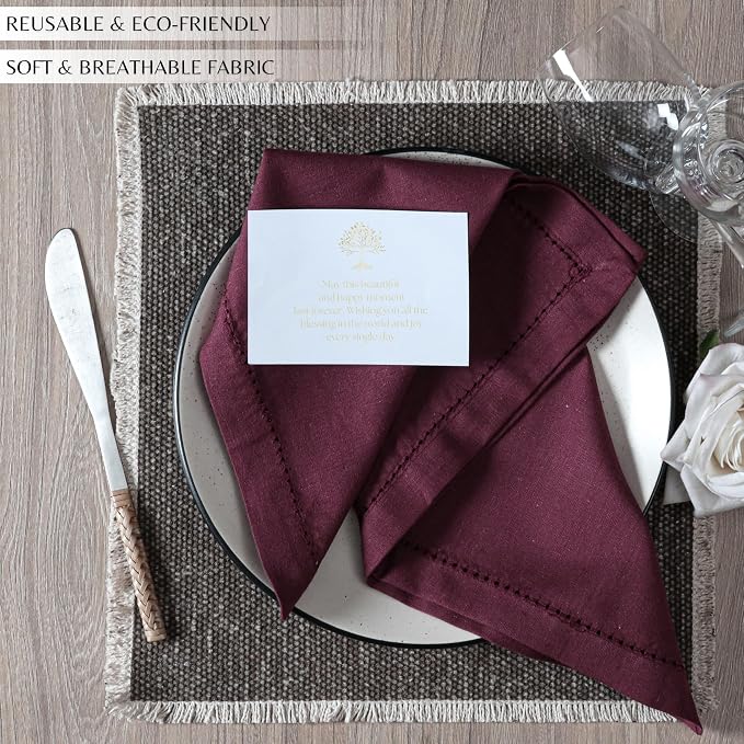 Ramanta Home Burgundy Cloth Dinner Napkin Set of 24-18x18 Inch | Cotton Linen Flax Hemstitched Napkins Washable for Everyday Use - Image 7