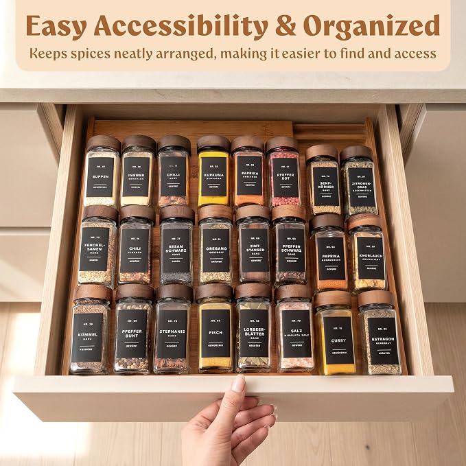 Spice Drawer Organizer - Expandable Spice Rack for Drawer, Black Seasoning Organizer for Drawer Spice Organizer, Spice Organization Seasoning rack insert for Cabinet (Jars Not Included) - Image 5