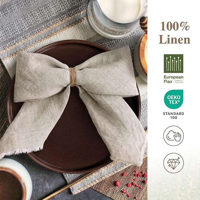 Linen World Fringe Linen Dinner Napkins 18x18 Inch,Soft and Breathable 100% French Flax Cloth Napkins,Stone Washed Set of 4(Natural Fringe) - Image 3