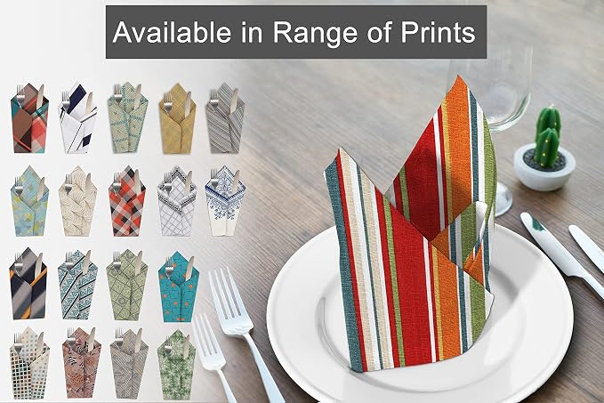 Ruvanti Cloth Napkins Set of 12 Cotton 100%, 20x20 Inches Napkins Cloth Washable, Soft, Absorbent, Cotton Napkin for Parties, Christmas, Thanksgiving, Weddings, Dinner NapkinsCloth - Multi Strip - Image 7