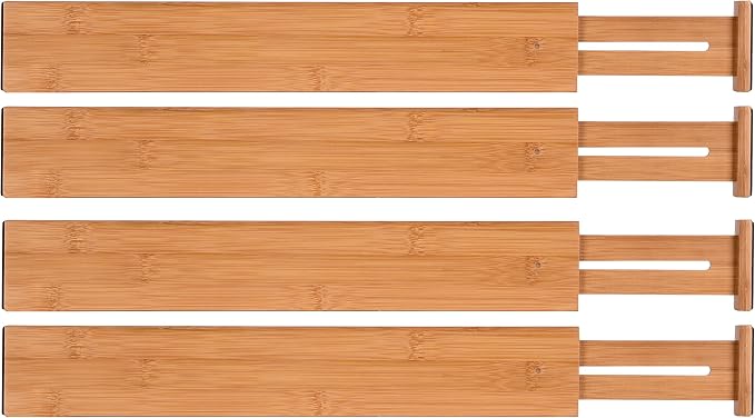 Bamboo Kitchen Drawer Dividers Expandable Adjustable Drawer Organizer Dividers Adjust from 22" to 17½" Set of 4 by Unknown