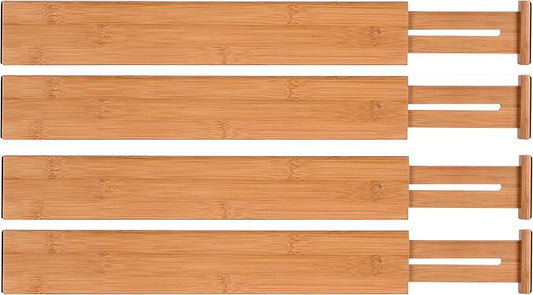Bamboo Kitchen Drawer Dividers Expandable Adjustable Drawer Organizer Dividers Adjust from 22" to 17½" Set of 4 by Unknown