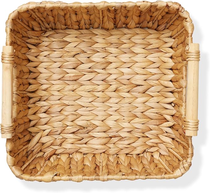 Casafield Set of 2 Water Hyacinth Oval Storage Baskets with Wooden Handles - Small, Woven Bin Organizers - Image 5