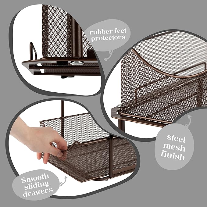 Sorbus 2 Tier Metal Under Sink Organizer for Bathroom, Kitchen, Strong Steel Mesh Sliding Drawers for Under Sink, Under Cabinet, Closet, Kitchen, Pantry, Bathroom Organizers and Storage (Brown) - Image 5