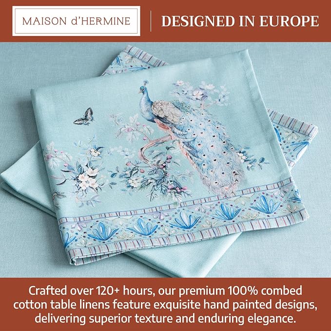 Maison d' Hermine Napkin 100% Combed Cotton Premium Set of 4 Decorative Washable Table Cloth Napkins for Dining, Home, Wedding, Banquet, Peacock Utopia - Pastel Turquoise (20”x20”) - Image 3