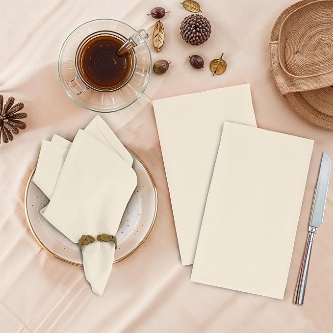 Ruvanti Cloth Napkins Set of 12, 18x18 Inches, 100% Cotton, Washable, Soft & Absorbent, Perfect for Wedding, Christmas, ‎Thanksgiving Dinners - Antique White - Image 2
