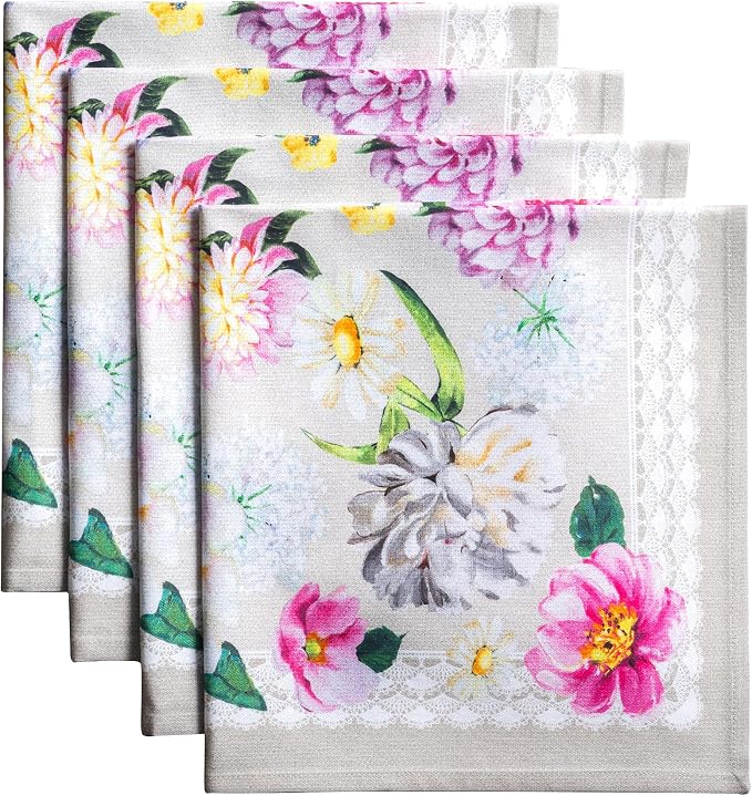 Maison d' Hermine Cloth Napkins Set of 4 Reusable 100% Cotton (20" x 20") | Everyday Square Napkins Cloth Washable Dinner Party Wedding Restaurant Hotel Kitchen Spring Summer - Pivoine by MaisondHermine