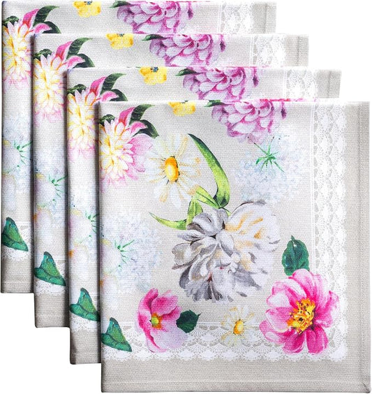 Maison d' Hermine Cloth Napkins Set of 4 Reusable 100% Cotton (20" x 20") | Everyday Square Napkins Cloth Washable Dinner Party Wedding Restaurant Hotel Kitchen Spring Summer - Pivoine by MaisondHermine