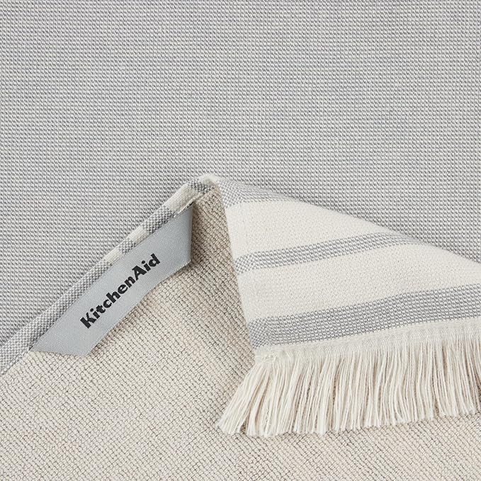 KitchenAid Vintage Stripe Kitchen Towels 8-Pack, Absorbent 100% Woven Cotton, Charcoal Grey/Ivory, 17”x28” - Image 3