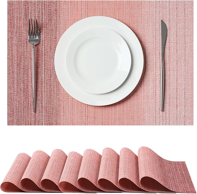 Leetaltree Gradient Pink Woven Placemats Set of 8 - Heat Resistant Non-Slip Place mats for Dining Table, Washable Durable PVC Vinyl Woven Table Mats(Gradient Pink, 8) by Leetaltree-ArtatEveryTable