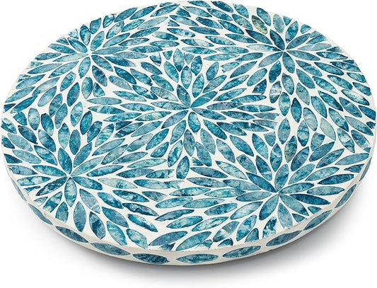 Lazy Susan for Table Mother of Pearl Turntable Organizer, Wood Round Spinning Tray Rotating for Kitchen, Cabinet, Counter Spice Pantry (D 12.5 in) by WovenWickerThings