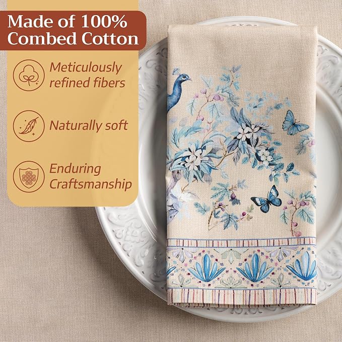 Maison d' Hermine Cloth Napkins Set of 4 100% Combed Cotton (20" x 20") | Everyday Square Napkins Cloth Washable Dinner Party Wedding Hotel Kitchen Spring Summer - Peacock Utopia - Sandy Beach - Image 4