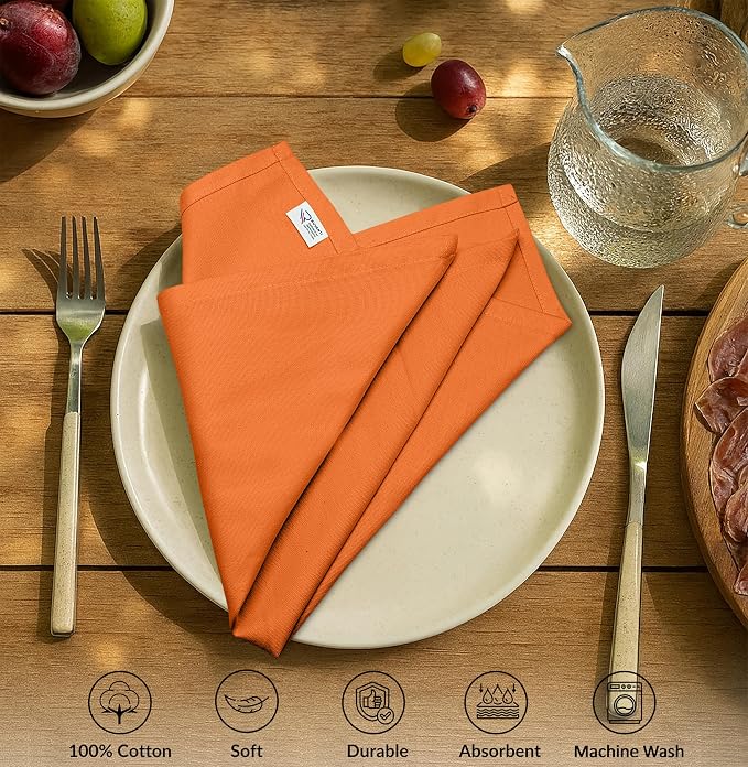 Ruvanti Cloth Napkins Set of 12, 100% Cotton High GSM 18x18 Inches Soft, Washable, Highly Durable & Absorbent, Perfect for Parties, Christmas, Thanksgiving Dinners – Orange Peel - Image 3