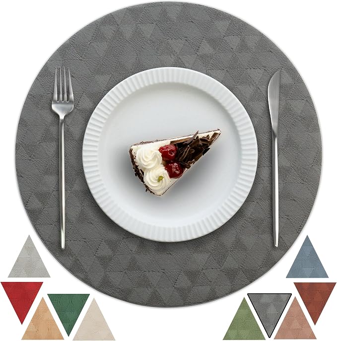Jovono Upgraded 15" Round Placemats Set of 6, Waterproof & Oil-Proof, Non-Slip Reversible Washable Big Table Mats, Spill-Proof for Kids Families, Restaurant, Hotel, Kitchen, Indoor, Gray by JOVONO