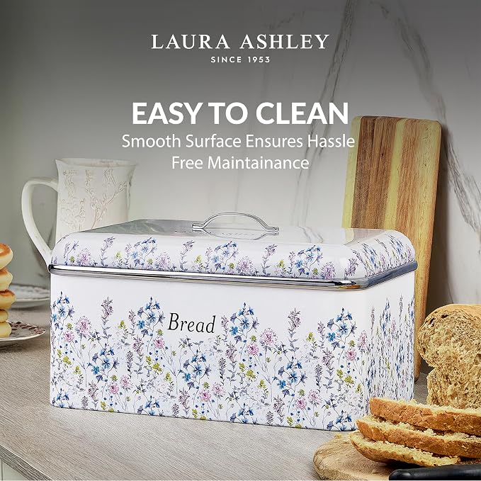 Laura Ashley China Rose Large Bread Box for Kitchen Countertop - Breadbox | Durable Bread Storage Container, Food Grade Metal Bread Bin, Removable Lid, Keep Bread Fresh, Rust Resistant, Easy to Clean - Image 3