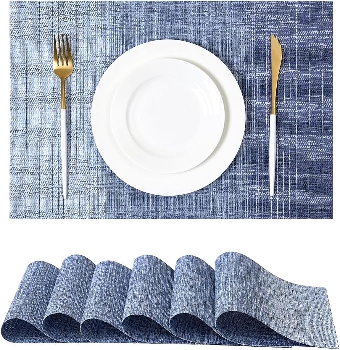 Leetaltree Gradient Blue Woven Placemats Set of 6 - Heat Resistant Non-Slip Place mats for Dining Table, Washable Durable PVC Vinyl Woven Table Mats(Gradient Blue, 6) by Leetaltree-ArtatEveryTable