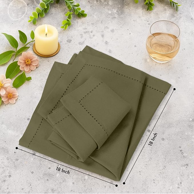 Ruvanti Cloth Napkins Set of 12, 100% Cotton High GSM 18x18 Inches, Hem Stitched Corners, Soft, Washable, Durable & Absorbent, Perfect for Parties, Christmas, Thanksgiving Dinners – Capulet Olive - Image 7