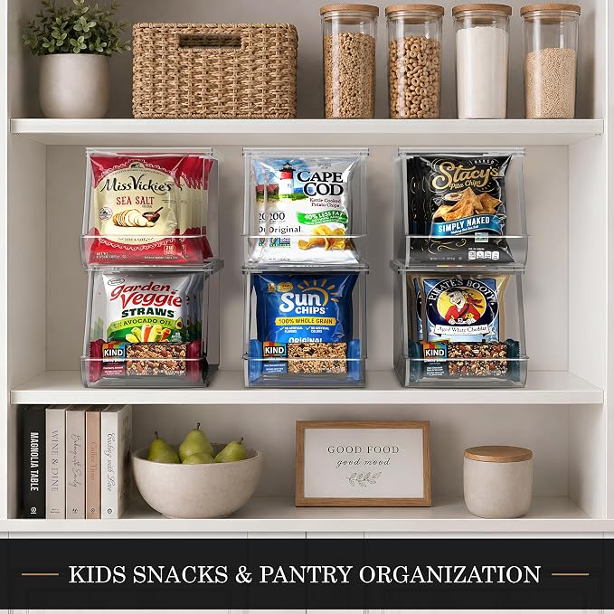 Sorbus Stackable Snack Organizer Bins Open Front – Clear Pantry Storage Bins for Chips, Snacks & Food Pouches – Kitchen Pantry Organizer (2 Pack) | Open Front, Clear, For Chips, Snacks & Food Pouches, Pantry Storage - Image 2