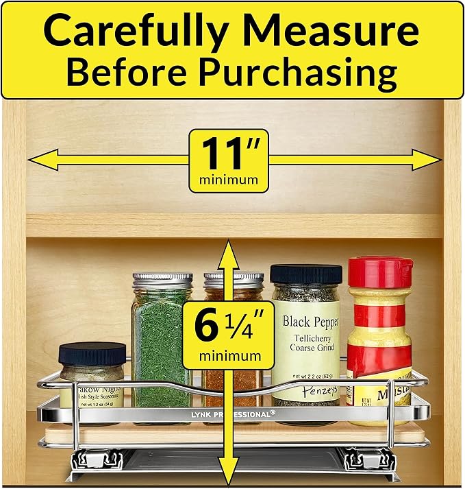 LYNK PROFESSIONAL® Élite™ Pull Out Spice Organization for Cabinets - 10-3/8 inch Wide – Spice Rack for Inside Cabinets – Wood/Chrome - Sliding Spice Rack Organizer for cabinet – Spice Rack - 1 Tier - Image 4