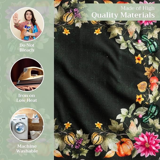 Maison d' Hermine Cloth Napkins Set of 4 Reusable 100% Cotton (20" x 20") | Everyday Square Napkins Cloth Washable Dinner Wedding Restaurant Kitchen Thanksgiving Christmas - Pumpkin Garden - Dark Green - Image 3