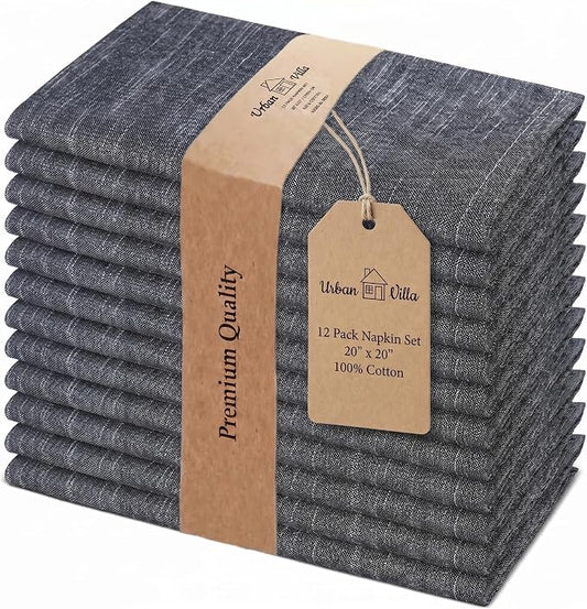 Urban Villa Cloth Napkins Cotton 20x20 (Set of 12) Black/White by CottonTrends