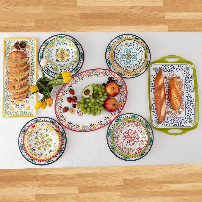 Large Serving Platter with Handles,19”x12”Large Rectangular Melamine Serving Tray Set of 2, Kitchen Food and BBQ Serving Platter, Talavera Grilling Prep and Serve Tray, Dishwasher Safe - Image 5