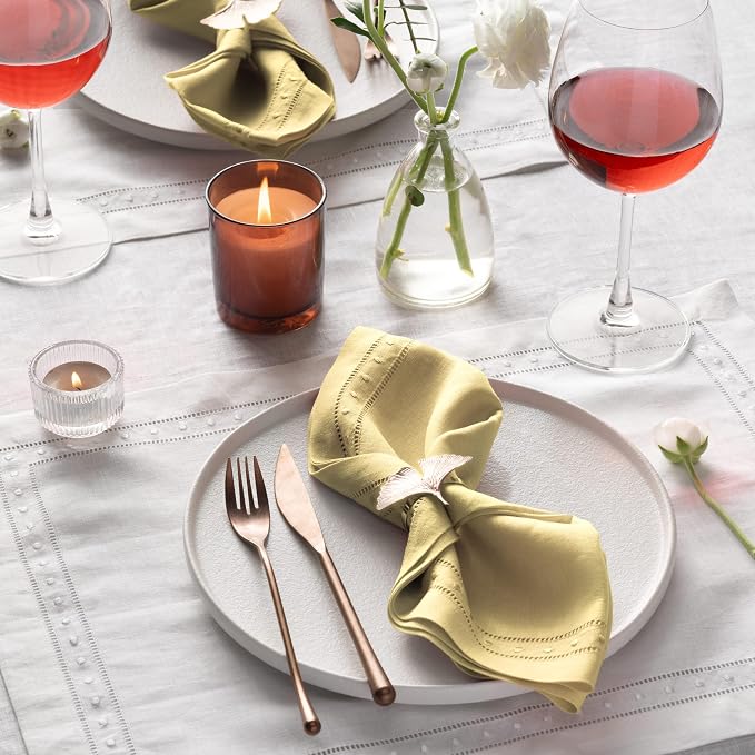 Linen Napkins 18 x 18 inch - 100% Flax Linen Yellow Dinner Napkins with Embroidered Dot 18 x 18 inch - Hemstitch Cloth Napkins Washable for Easter and Spring Decor - Image 2
