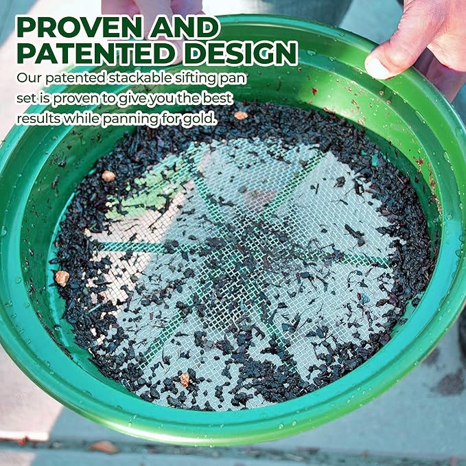 SE 13.25 Inch Wide Stackable Classifier Gold Prospecting Pan - 1/8 Inch Stainless Steel Mesh Sifting Pan, Green - Image 7