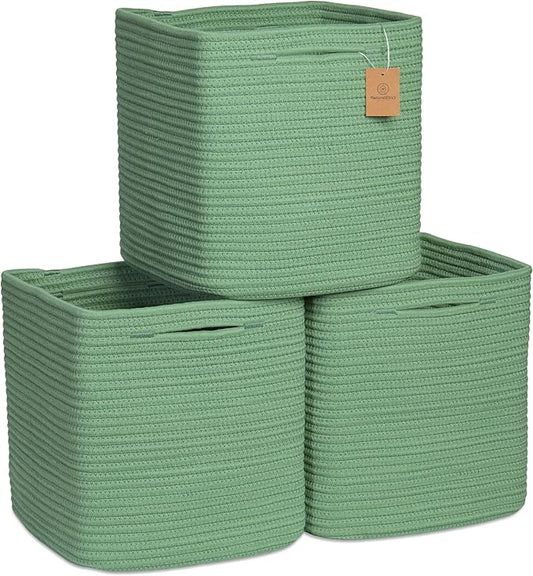 NaturalCozy Storage Cubes 11 Inch Cotton Rope Woven Baskets for Organizing, 3-Pack | Cube Storage Bin | Square Storage Baskets for Shelves Organizer, Classroom, Kids Toy Bins, Closet, Baby Nursery by NaturalCozy