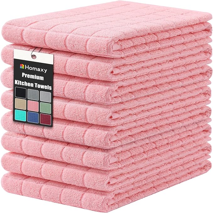 Homaxy Premium Ring Spun Cotton 390 GSM Kitchen Towels, 6 Pack, Pink | 16" x 28" Large Dish Towels, Super Absorbent Terry Hand Towels, Soft Tea Towels with Hanging Loops by Homaxy