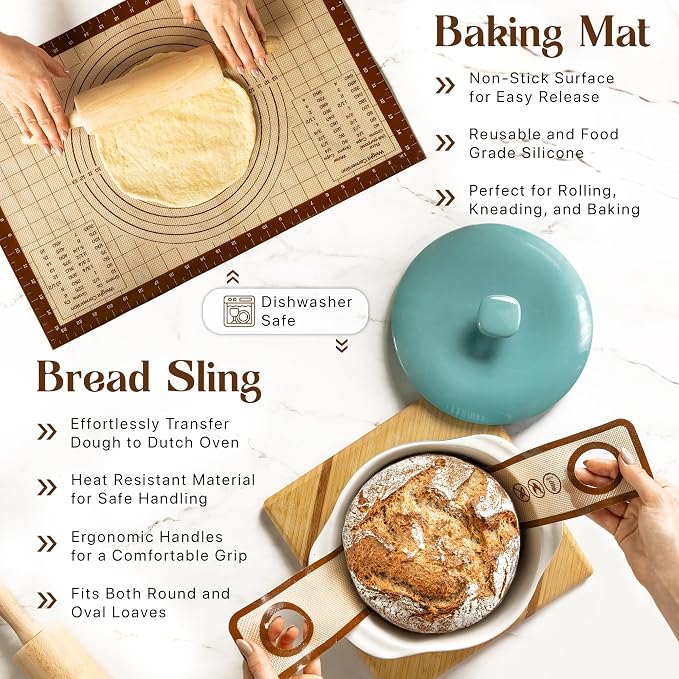 ABIOTO Banneton Baskets with Sourdough Bread Baking Supplies - 17-Piece Kit | Bread Baking Kit for Beginners - Round & Oval Sourdough Proofing Baskets, Liners, Slings, Mat, Lame, Danish Whisk, & Scrapers - Image 3