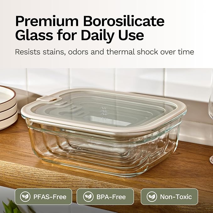 Naked Kitchen 8-Piece Food Storage Containers with Lids – Nesting Borosilicate Glass Meal Prep Containers with Leak-Proof Airtight Seal – BPA Free, Microwave, Oven, Freezer & Dishwasher Safe – Green - Image 6