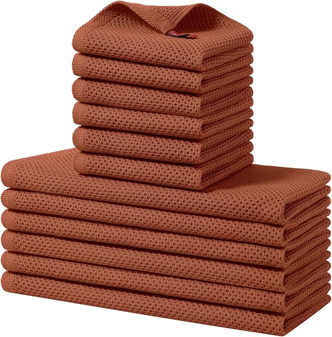 Homaxy 12 Pack 100% Cotton Kitchen Towels and Dishcloths Set, Rust | 12 x 12 Inches and 13 x 28 Inches Kitchen Towels Set, Ultra Soft Absorbent Dish Cloths for Washing Dishes by Homaxy
